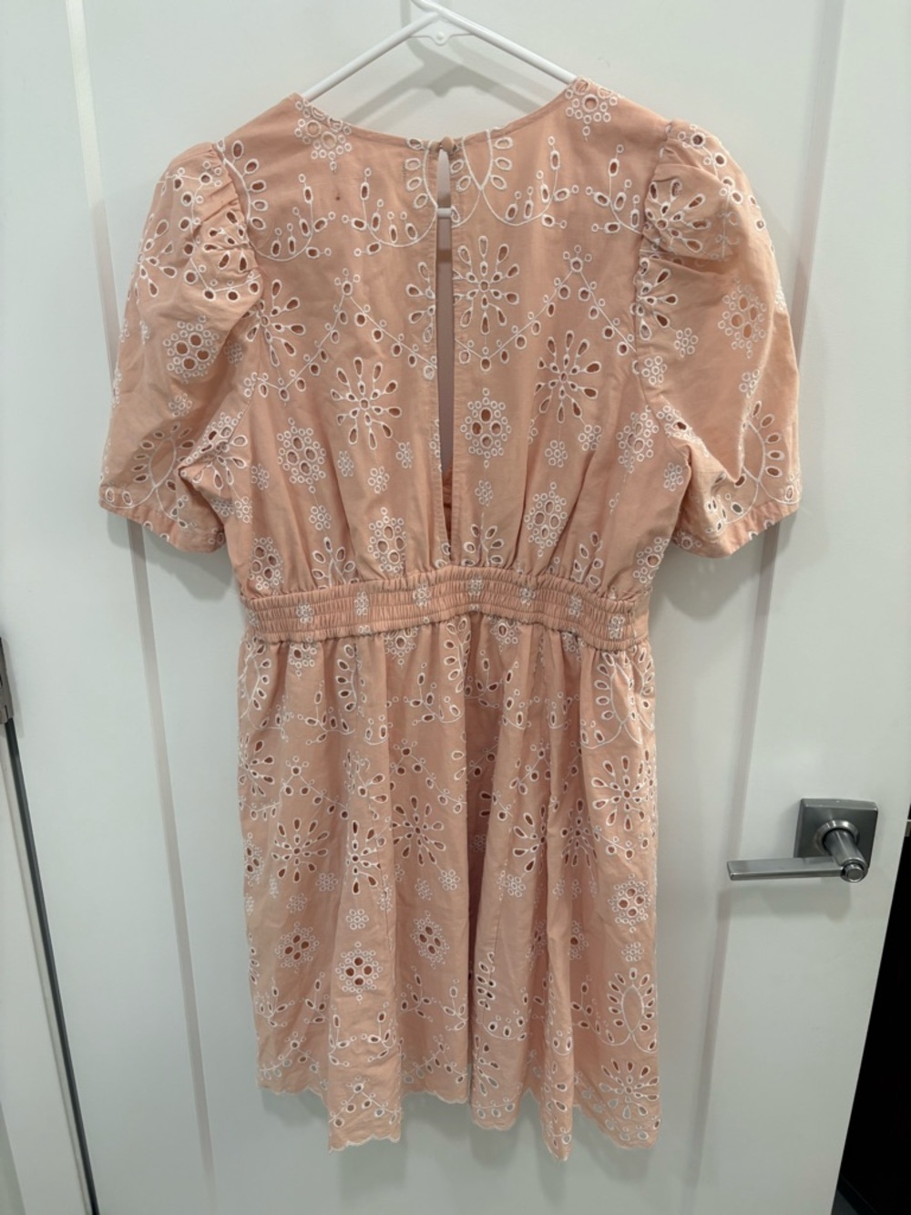 Chelsea28 Blush Pink Embroidered Eyelet Fit and Flare Mini Dress Size Large - Picture 8 of 15